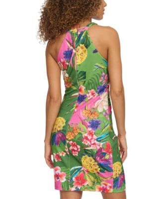 Women's Floral-Print Twist-Front Bodycon Dress