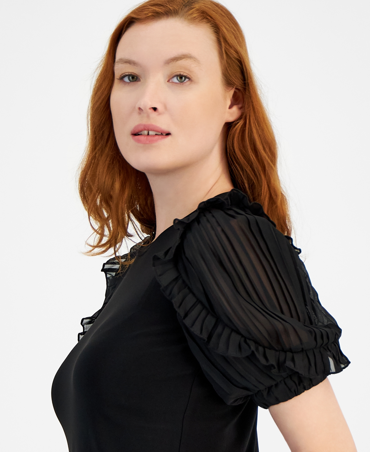 Anne Klein Women's Ruffled Puff-Sleeve Crewneck Top
