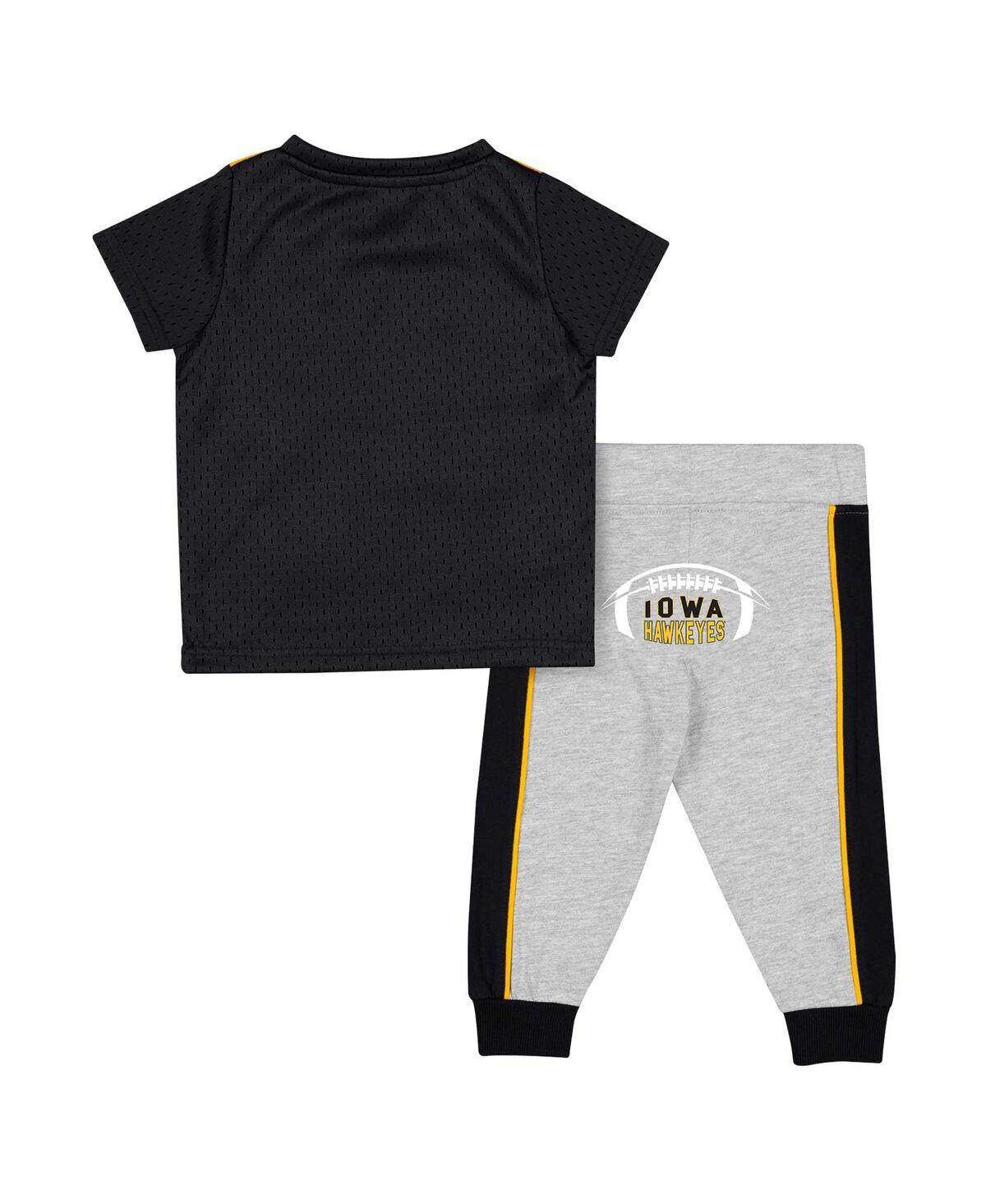 Colosseum Baby Boys And Girls Black/heather Gray Iowa Hawkeyes Ka-boot-it Jersey Pants Set In Black,heather Gray