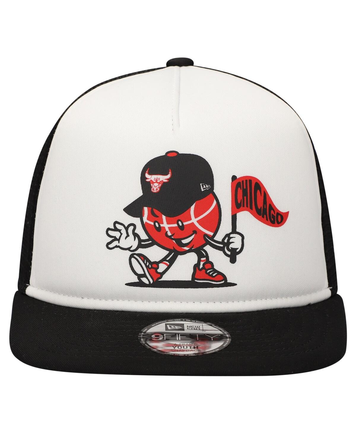 New Era Big Boys And Girls White/black Chicago Bulls Court Sport Mascot 9fifty Snapback Hat In White,black