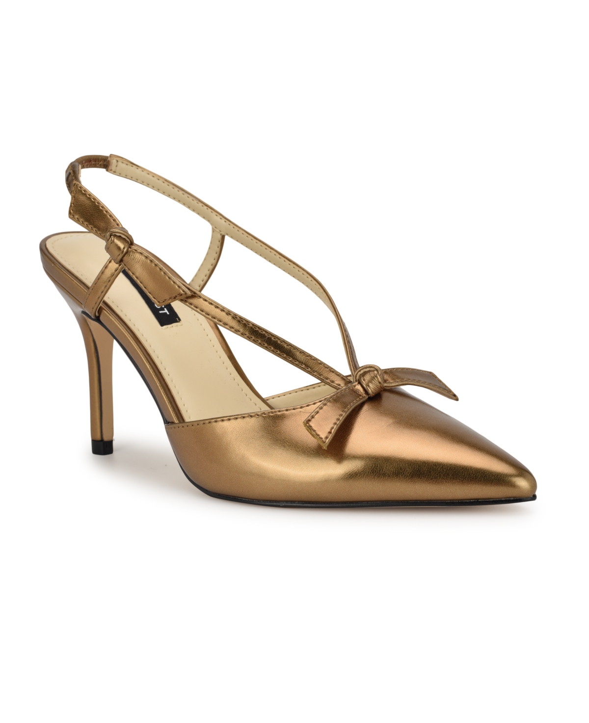 Nine West Womens Metallic Faux Leather Slingback Heels In Bronze