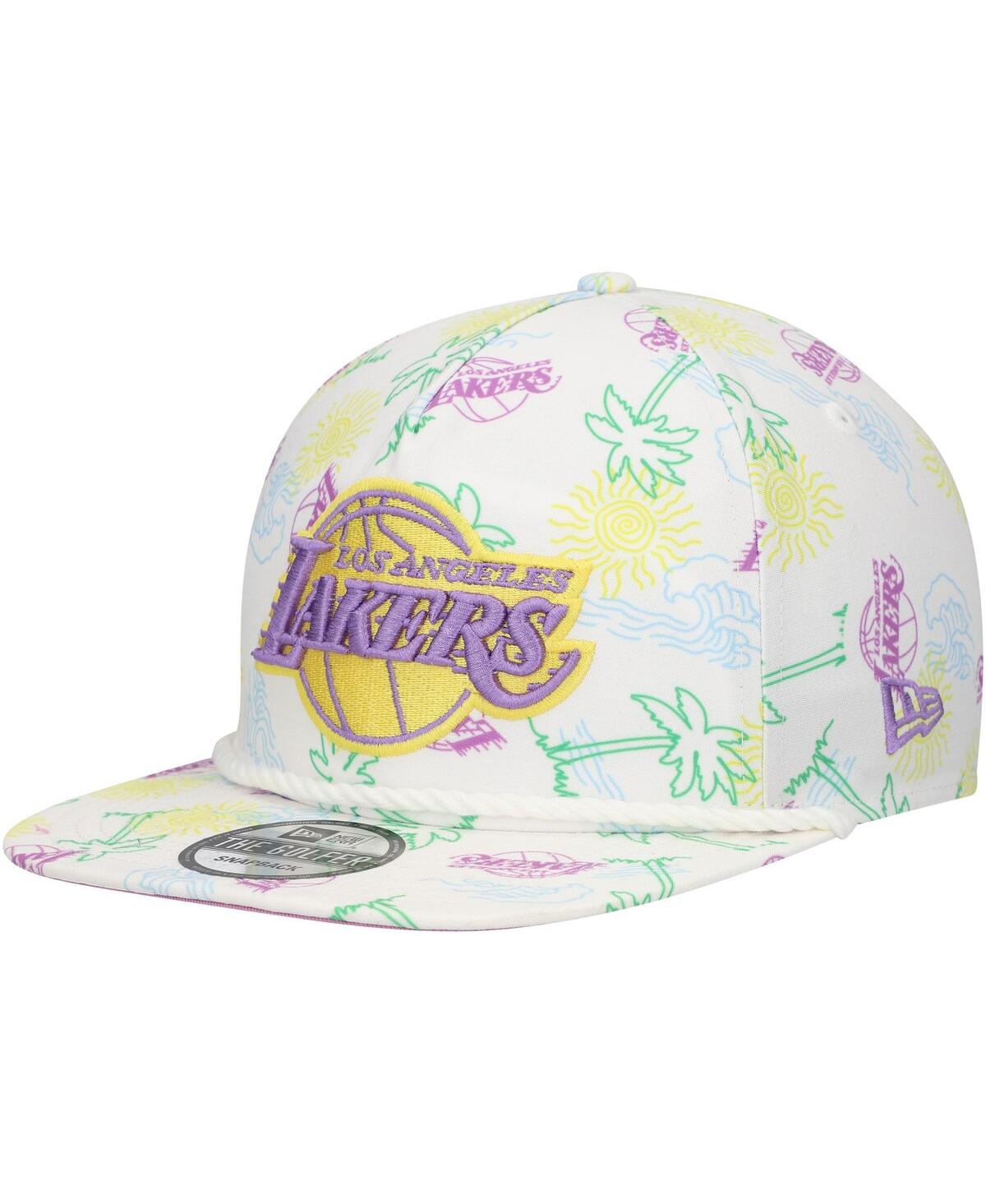 NEW ERA MEN'S WHITE LOS ANGELES LAKERS PALM TREES AND WAVES GOLFER ADJUSTABLE HAT 