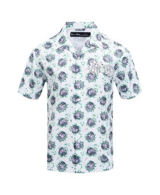 Men's White Rick and Morty 90's Rave Rickvival Showing Brain Button-Up Shirt