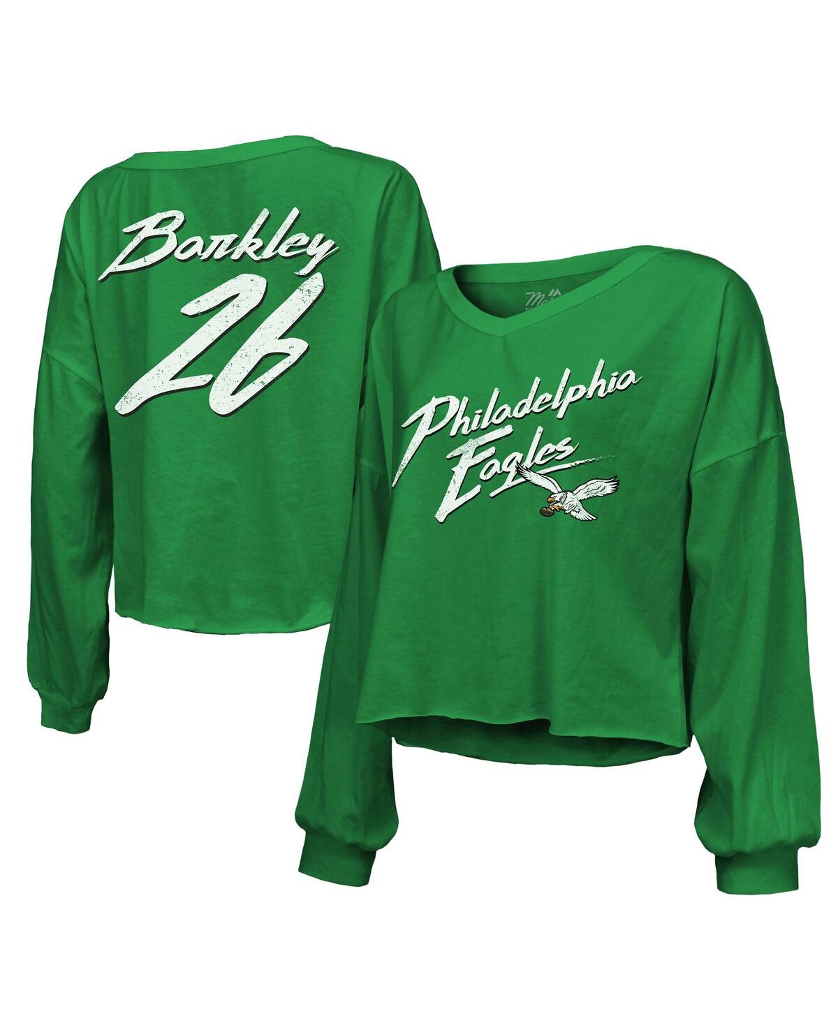 Majestic Women's Threads Saquon Barkley Kelly Green Philadelphia Eagles Name Number Off-shoulder Script Cropp In Kelly Gree