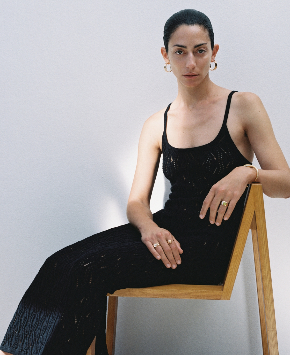 Mango Robe Longue Crochet In Black