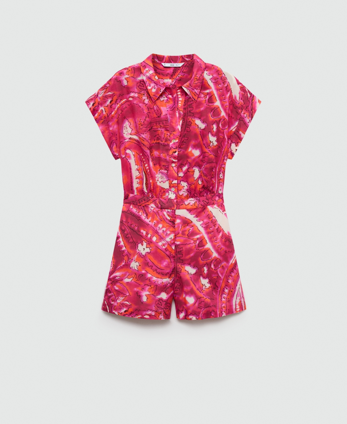 Mango Printed Shirt Jumpsuit Fuchsia In Fuchsia