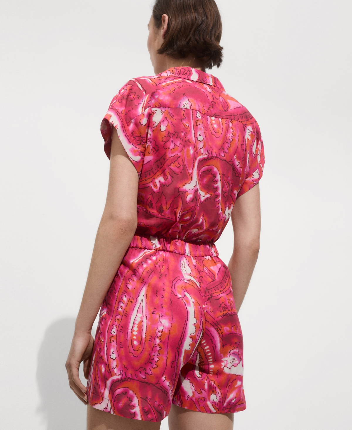 Mango Printed Shirt Jumpsuit Fuchsia In Fuchsia