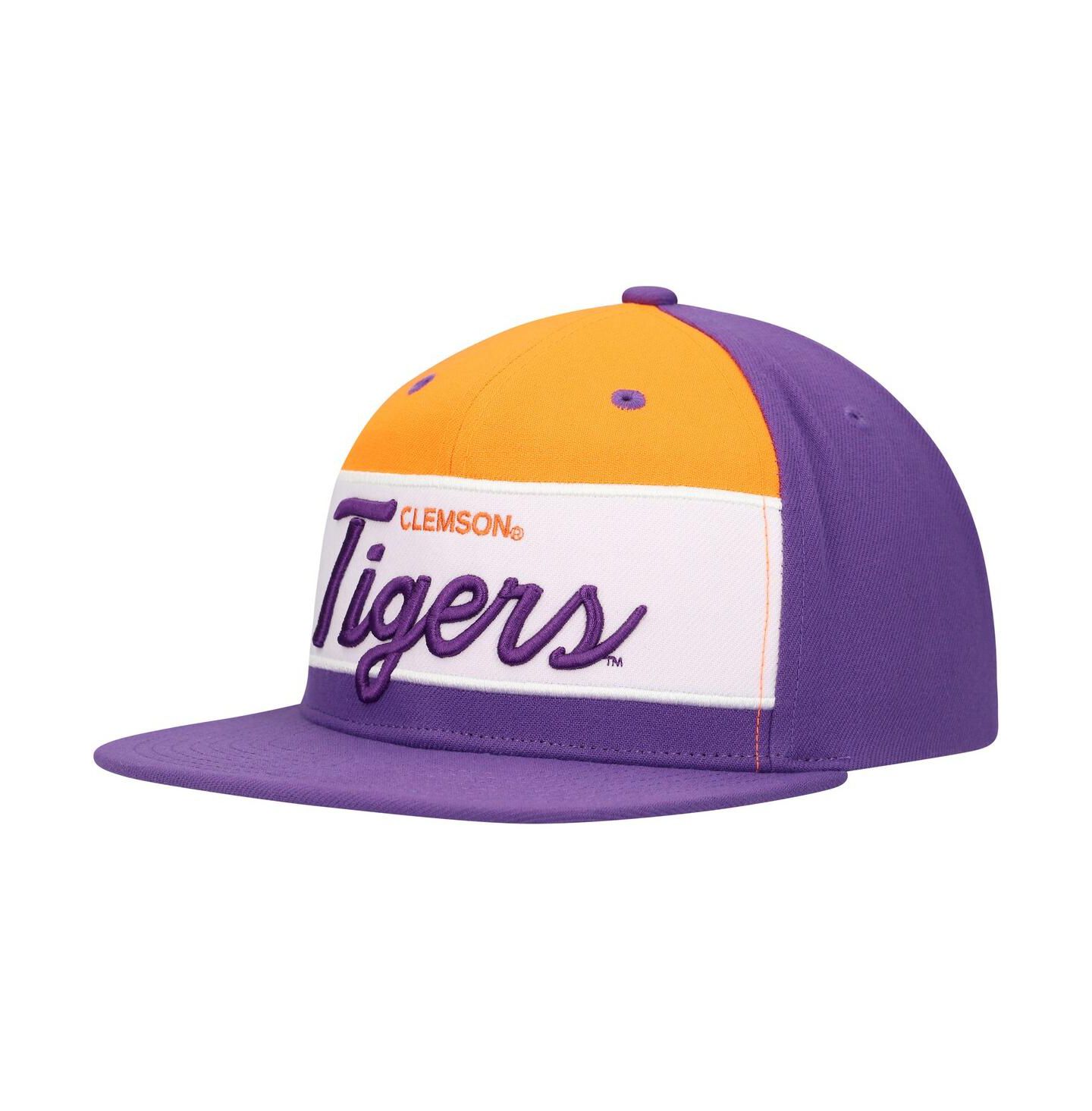 Мужская кепка Mitchell & Ness White/Purple Clemson Tigers Retro Sport Colorblock Script Snapback Hat — фото 2