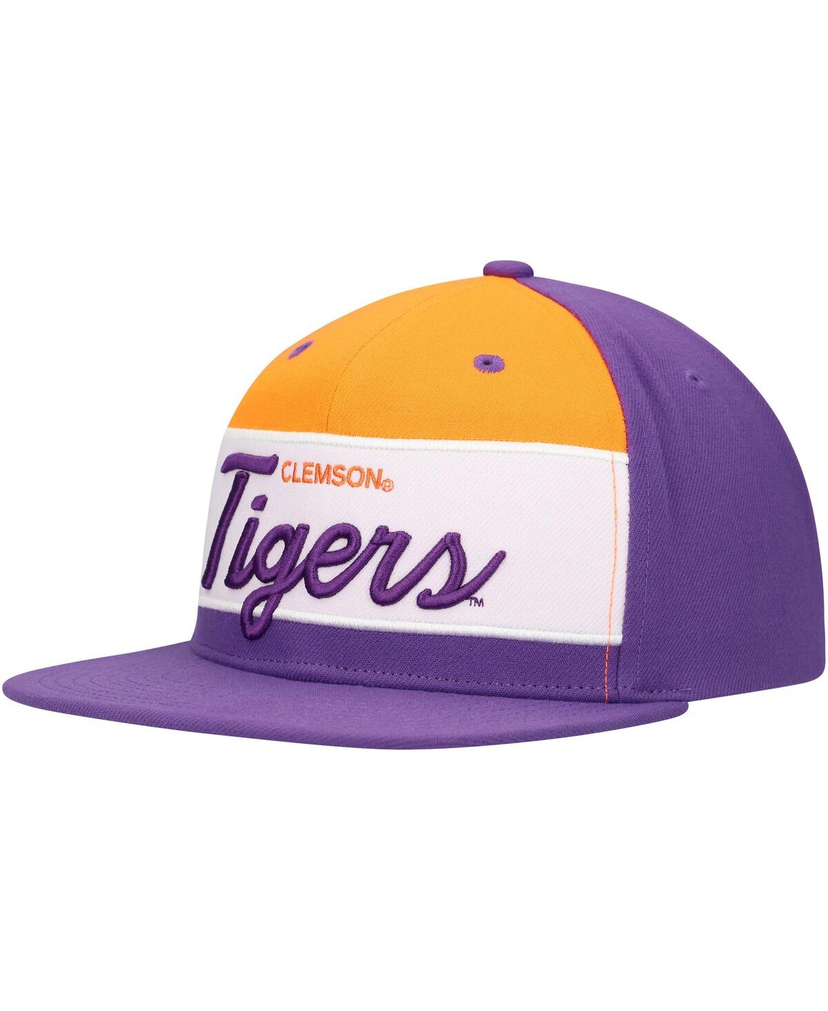 Mitchell & Ness Men's White/purple Clemson Tigers Retro Sport Colorblock Script Snapback Hat In White,purple