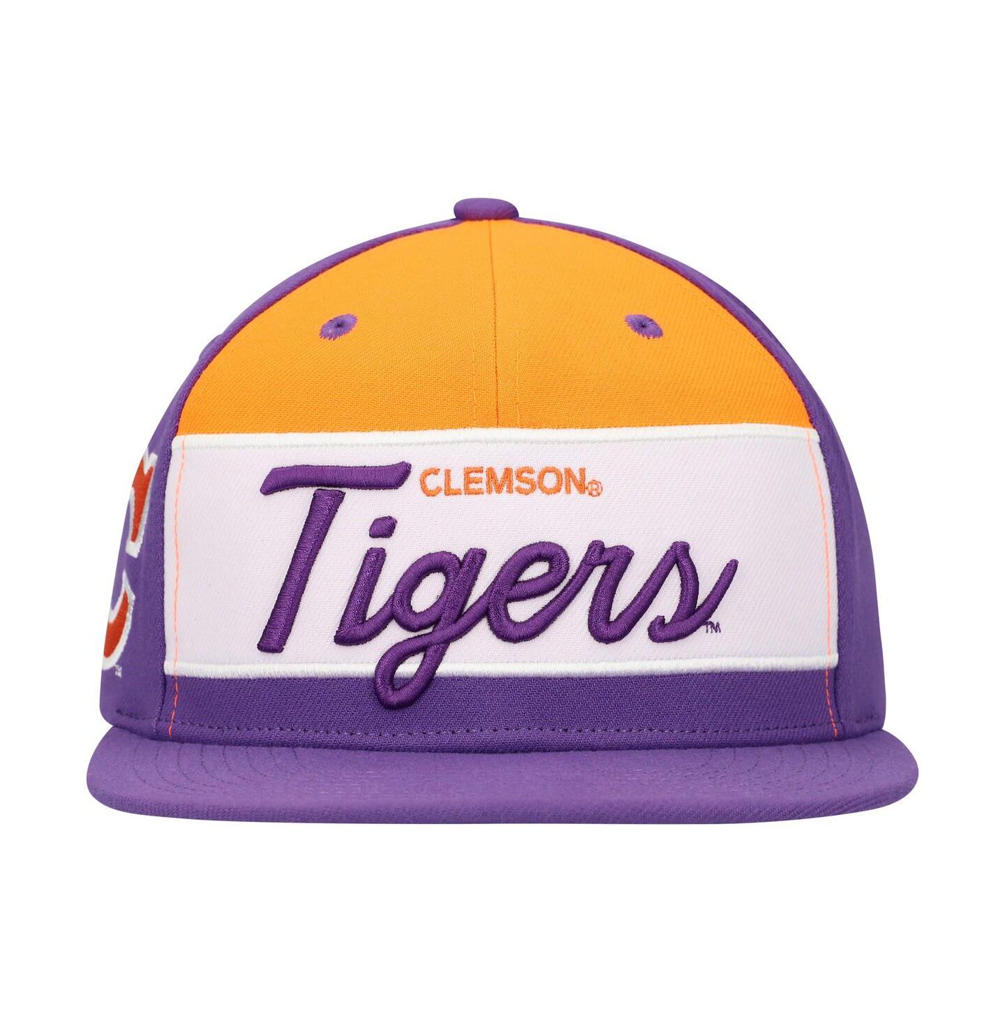 Мужская кепка Mitchell & Ness White/Purple Clemson Tigers Retro Sport Colorblock Script Snapback Hat — фото 4