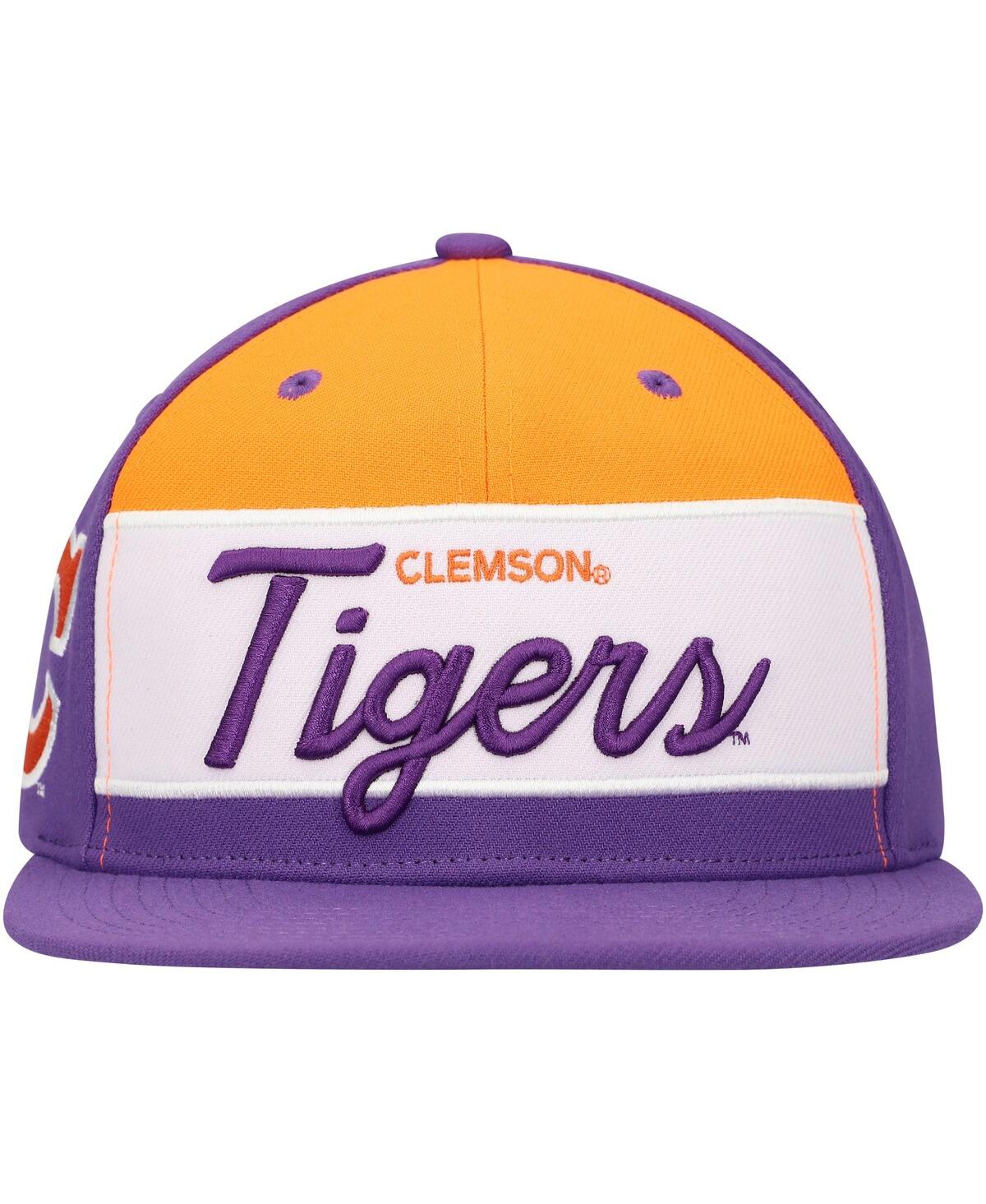 Mitchell & Ness Men's White/purple Clemson Tigers Retro Sport Colorblock Script Snapback Hat In White,purple