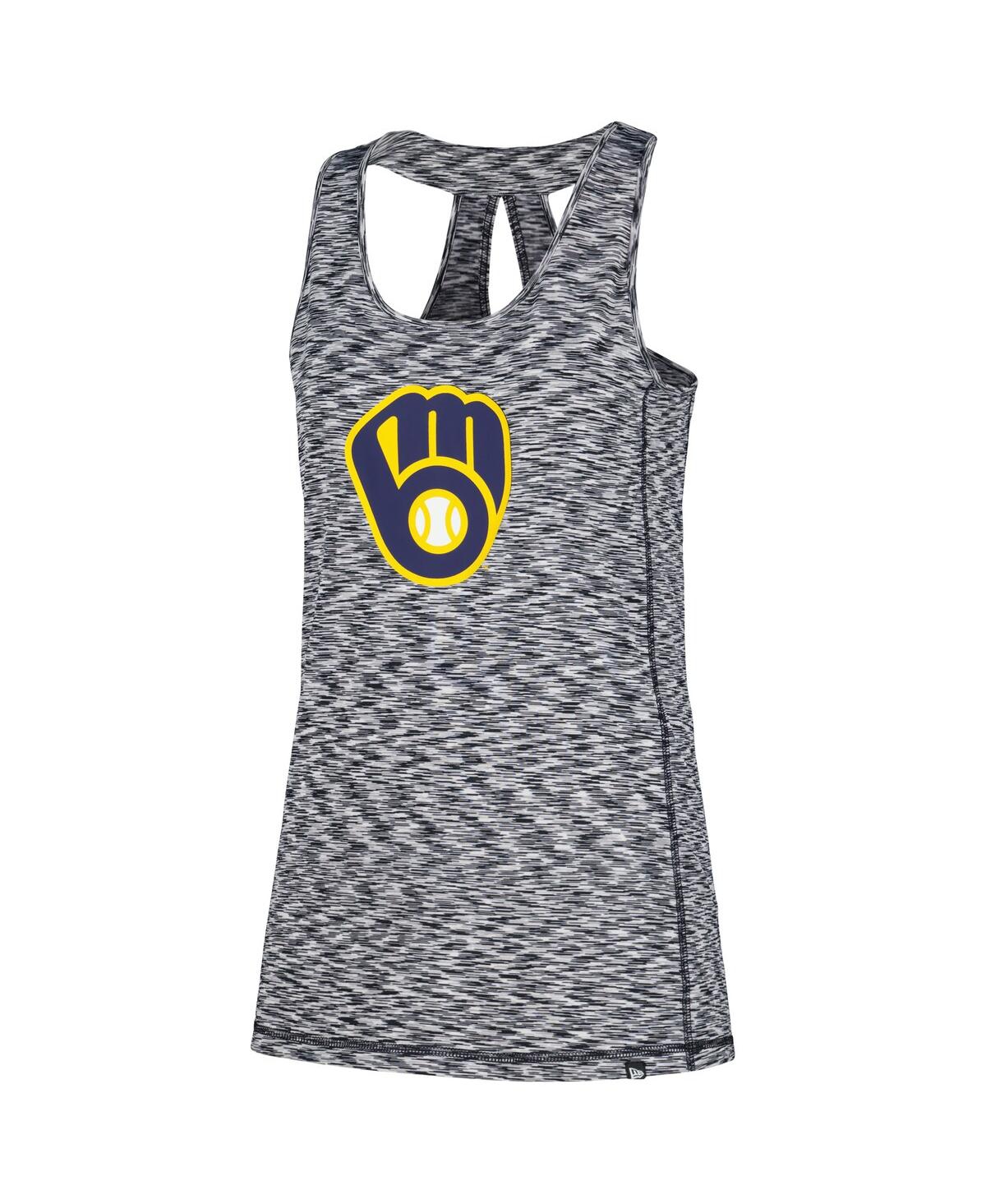 NEW ERA WOMEN'S NAVY MILWAUKEE BREWERS SPACE DYE KEYHOLE BACK TANK TOP 