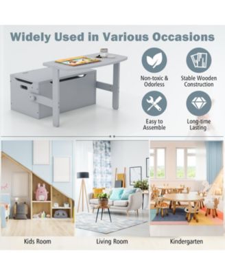 3-in-1 Kids Convertible Storage Bench Wood Activity Table and Chair Set