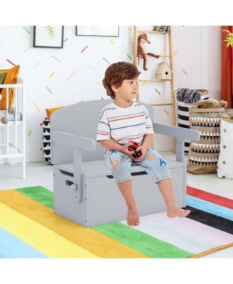 3-in-1 Kids Convertible Storage Bench Wood Activity Table and Chair Set