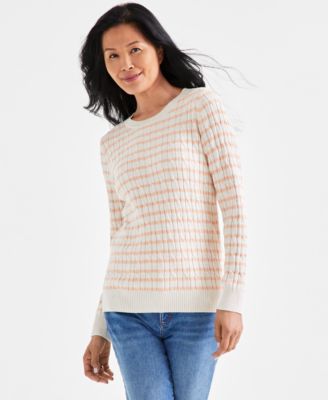 Style & Co - Women's Cotton Striped Cable-Knit Sweater