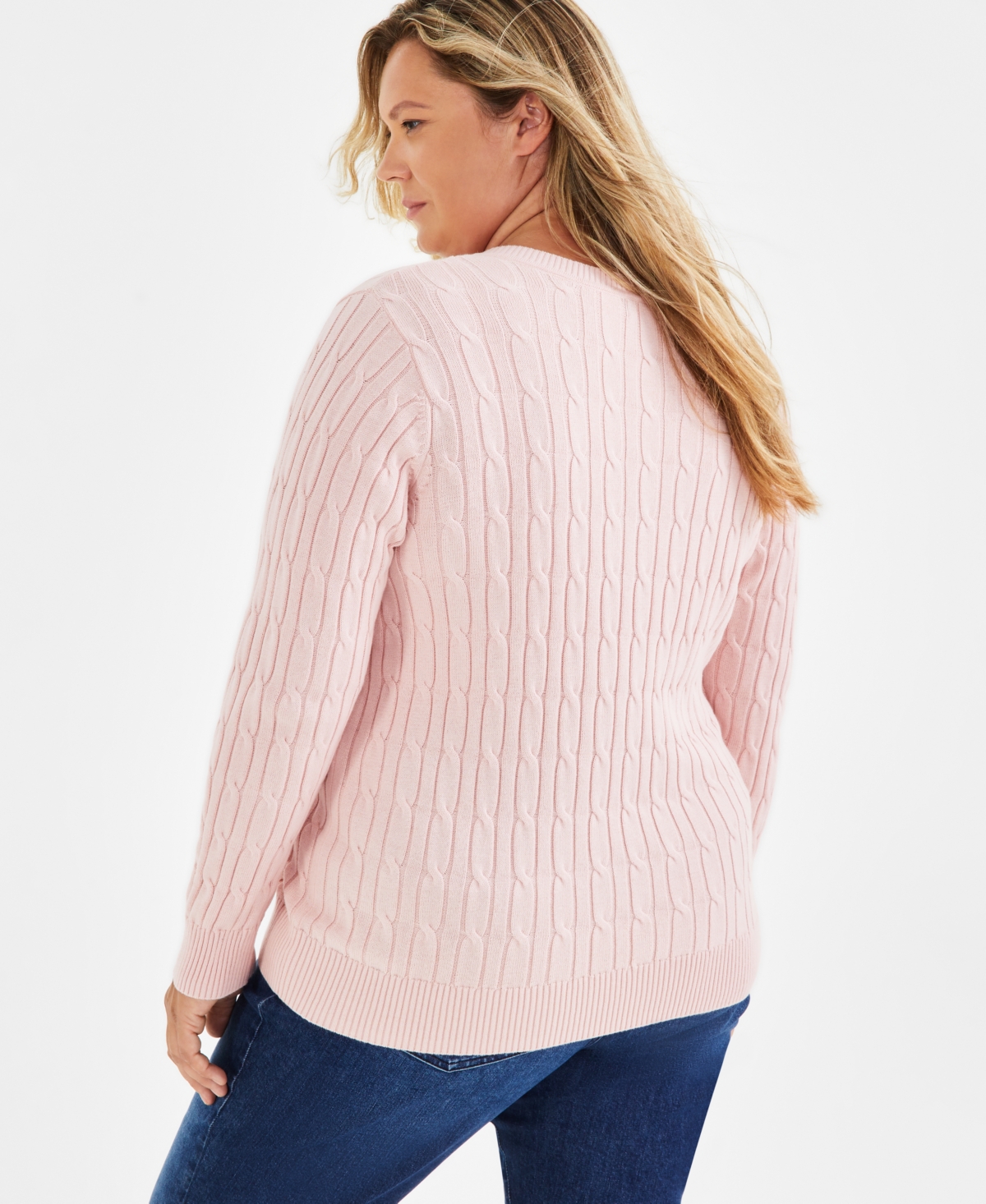 Style & Co Plus Size Cotton Cable-Knit V-Neck Sweater, Created for Macy's