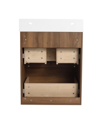 24" Modern Bathroom Vanity with Single Sink, Double Drawer, Brown