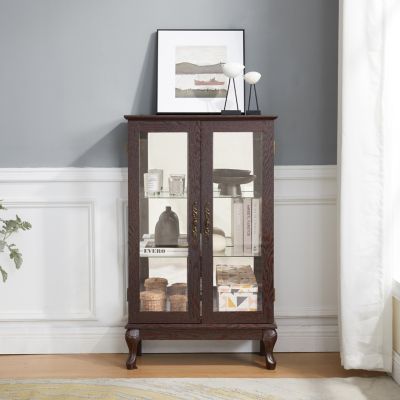 2-Door Curio Cabinet with Tempered Glass