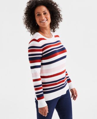 Style & Co - Petite Striped Crewneck Pullover Sweater