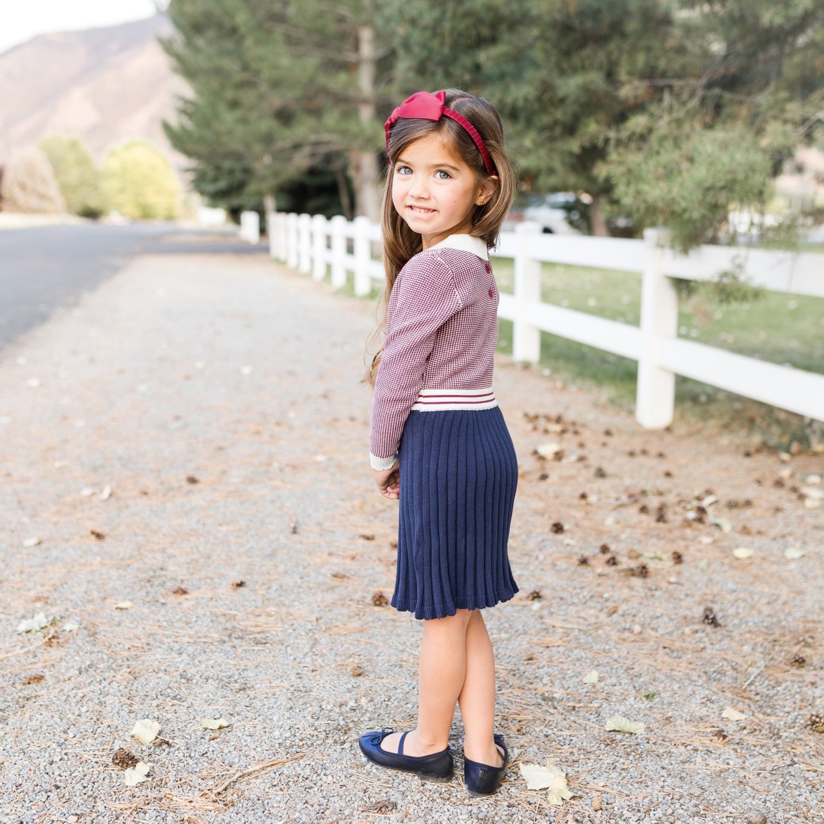 Hope & Henry Toddler Girls Organic Cotton French Blocked Sweater Dress - Berry and navy colorblock