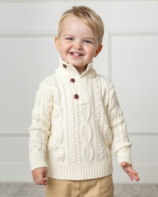 Baby Boys Organic Mock Neck Cable Sweater with Buttons
