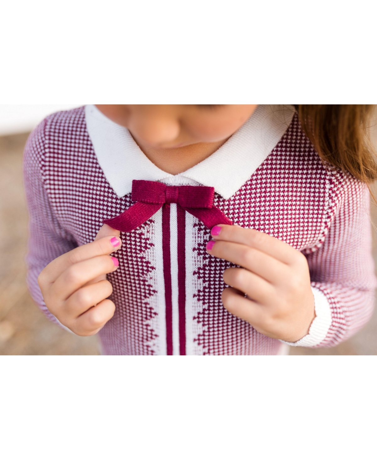 Hope & Henry Baby Girls Organic Cotton French Blocked Sweater Dress - Berry and navy colorblock