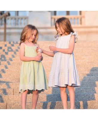 Little Girls Flutter Sleeve Tiered Eyelet Dress