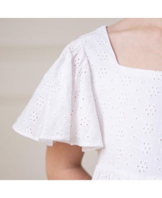 Girls' Flutter Sleeve Eyelet Empire Dress, Toddler
