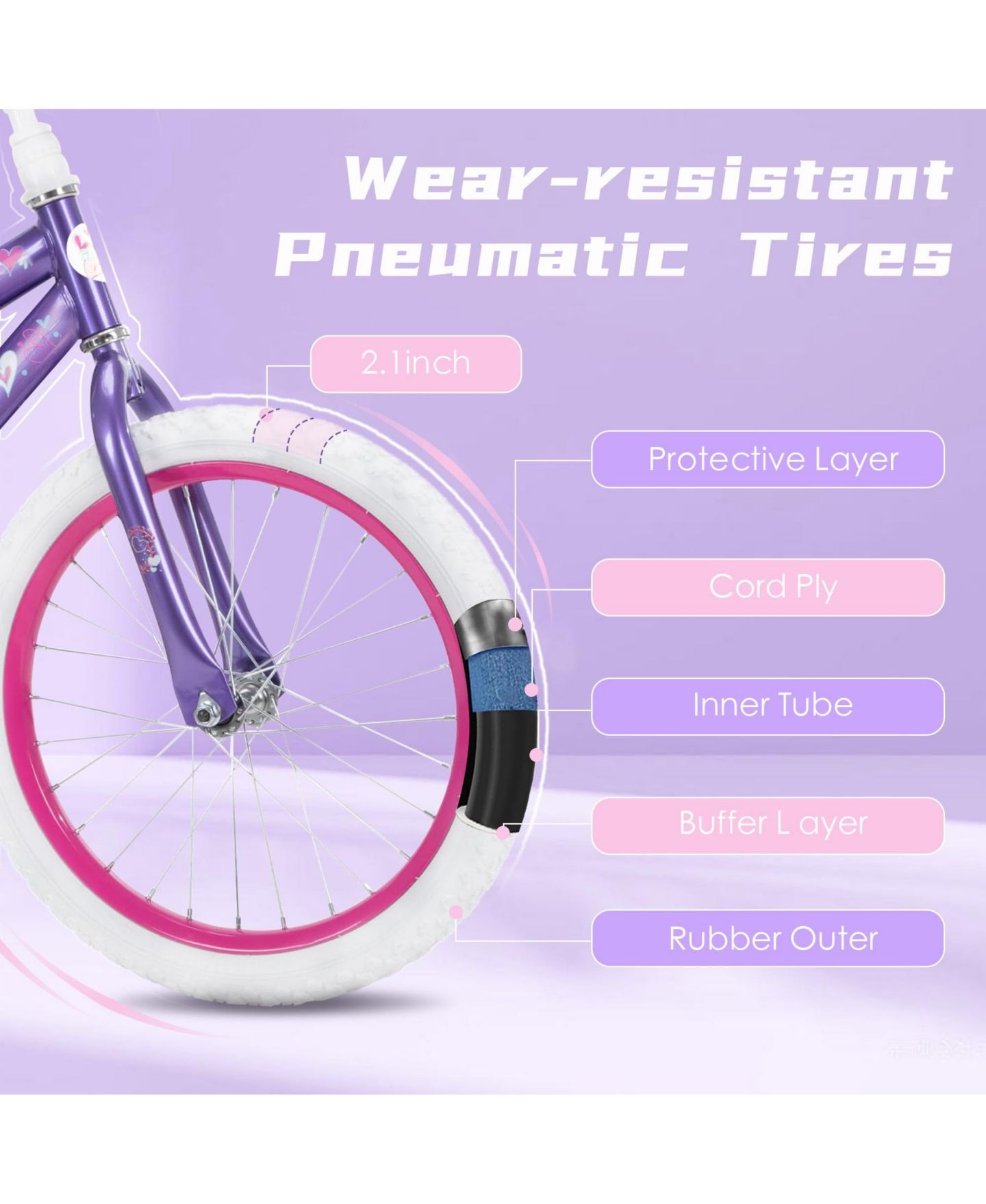 Детская игрушка SUGIFT Kids Bike for Girls, Removable Training Wheels Included, Toddler Bike Bicycle for Kids Ages 4-12 Years Old, цвет: Фиолетовый — фото 4