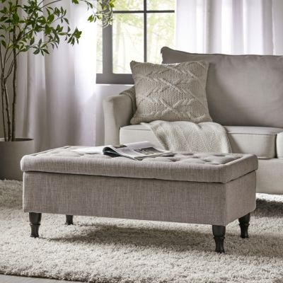 Logan Tufted Storage Ottoman With Grey Fabric