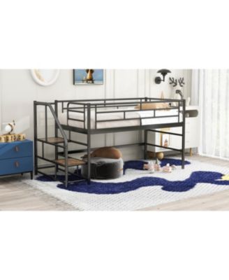 Streamdale Twin Loft Bed with Storage Stairs, Black