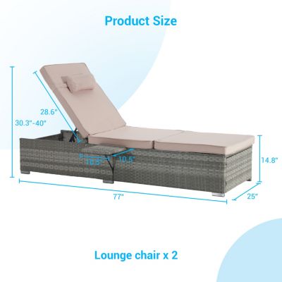 Streamdale Gray Rattan Outdoor Chaise Lounge with Adjustable Backrest