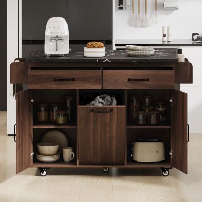 Multipurpose Kitchen Island with Tilt-Out Trash Can