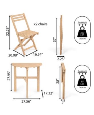 Cadiz Classic French Country 3-Piece Acacia Wood Half-Round Outdoor Folding Bistro Set