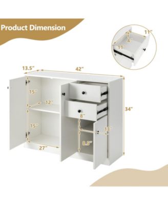 Modern Buffet Sideboard with 2 Pull-out Drawers and Adjustable Shelf for Kitchen-White