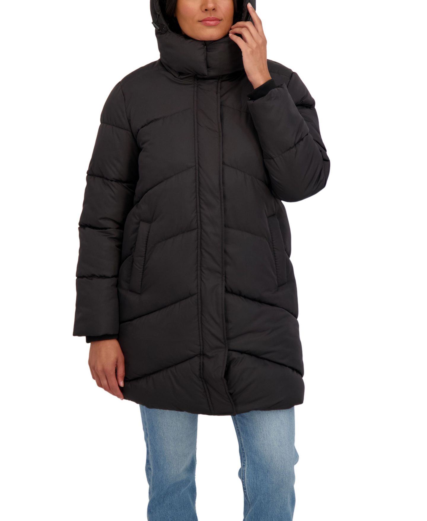 Женская куртка Sebby Collection 3/4 Cozy Lined Hooded Puffer, цвет: Чёрный — фото 3