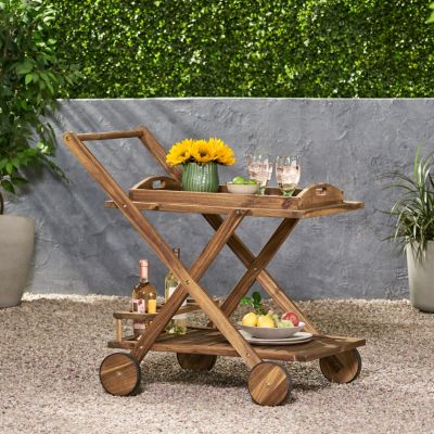 Riviera Acacia Wood Mobile Bar Cart