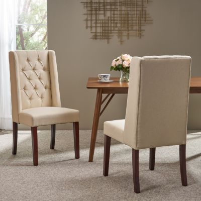 Set of 2 Fabric Sophisticated Tufted Dining Chairs With Diamond Stitching