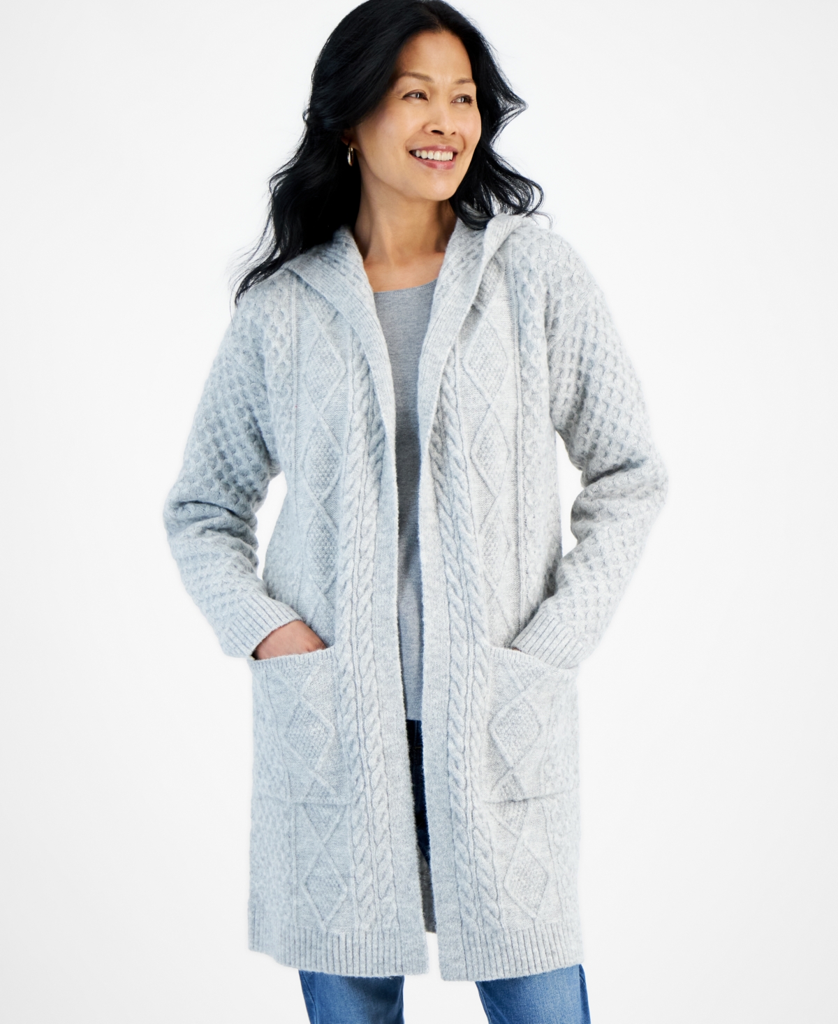Style & Co Women's Chunky Cable-Knit Hoodie Cardigan, Created for Macy's