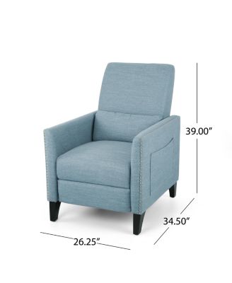 Single Piece Fabric Contemporary Push-Back Recliner With Studded Accents