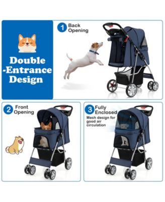 Pet Stroller Folding with Storage Basket and Adjustable Canopy – Easy to Maneuver Dog Stroller