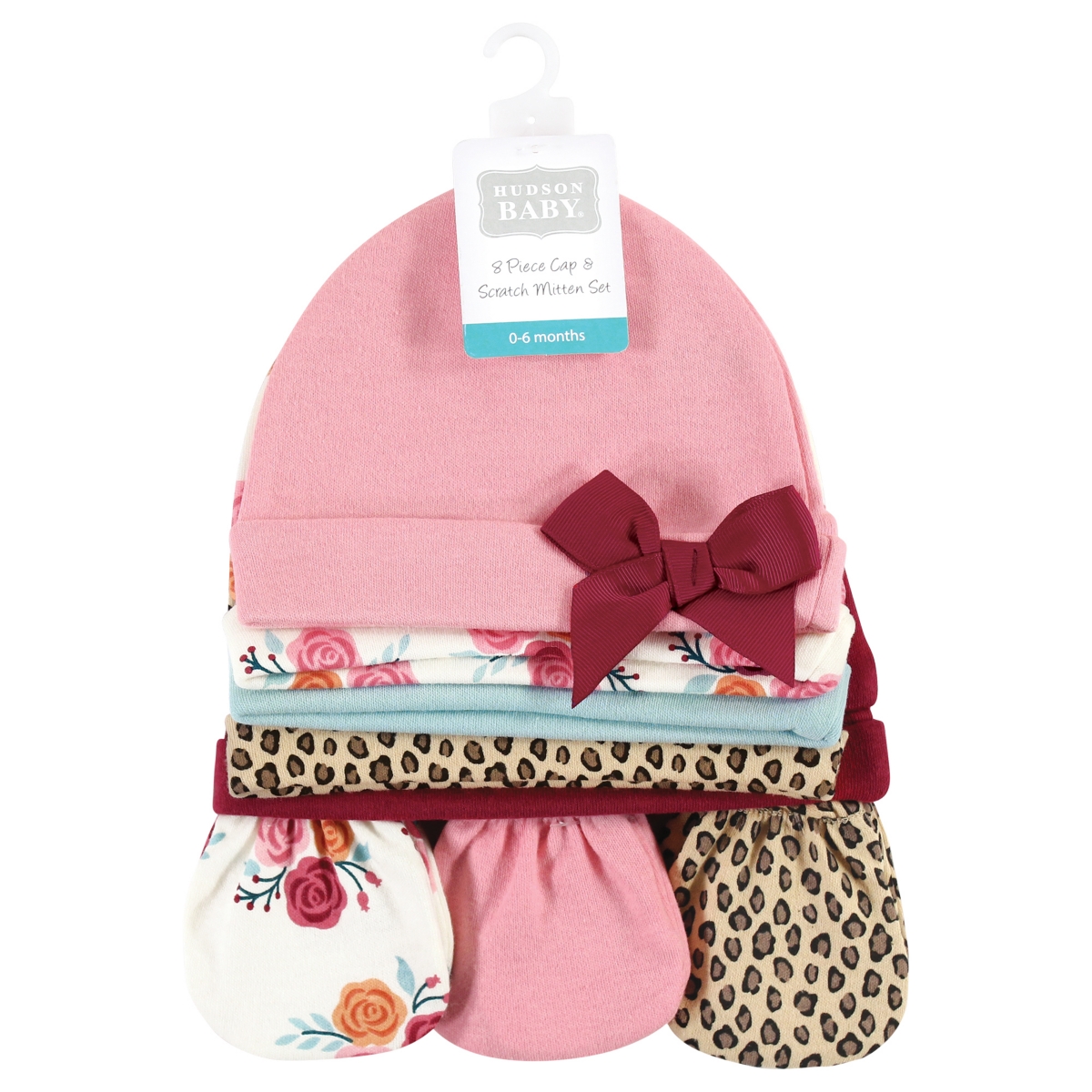 Hudson Baby Girls Cotton Beanie & Anti-Scratch Mitts Bundle