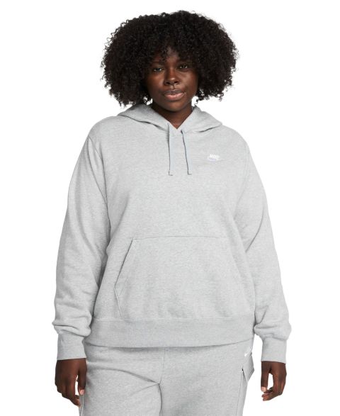 Женский свитшот Nike Plus Size Active Sportswear Club Hooded Fleece, цвет: Серый меланжевый / Белый