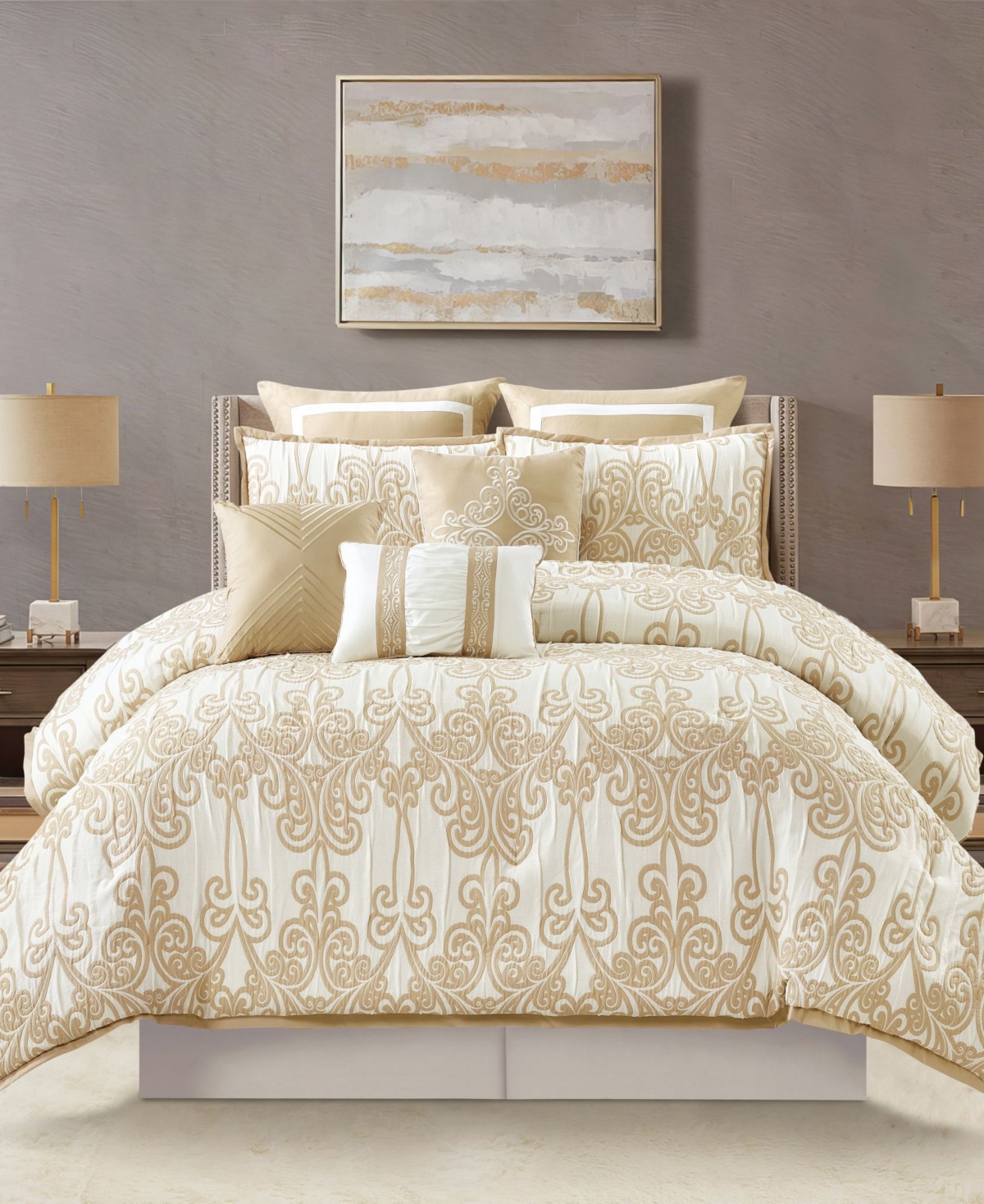 Stratford Park Dilona Scroll 9-pc. Comforter Set, California King In Beige Gold