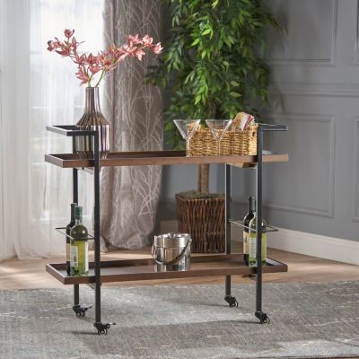 Modern Industrial Bar Cart w/ Shelving & Rollers