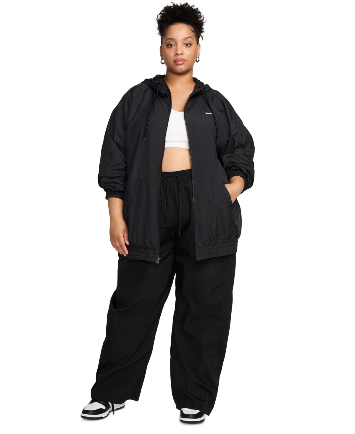 Nike Women's Windrunner High-waisted Woven Open-hem Pants (plus Size) In Black,white