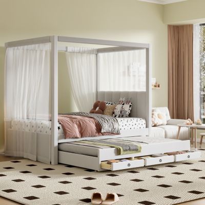 Streamdale Twin Canopy Platform Bed with Trundle and Storage