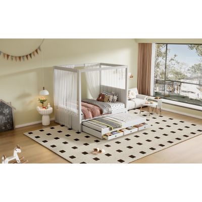 Streamdale Twin Canopy Platform Bed with Trundle and Storage