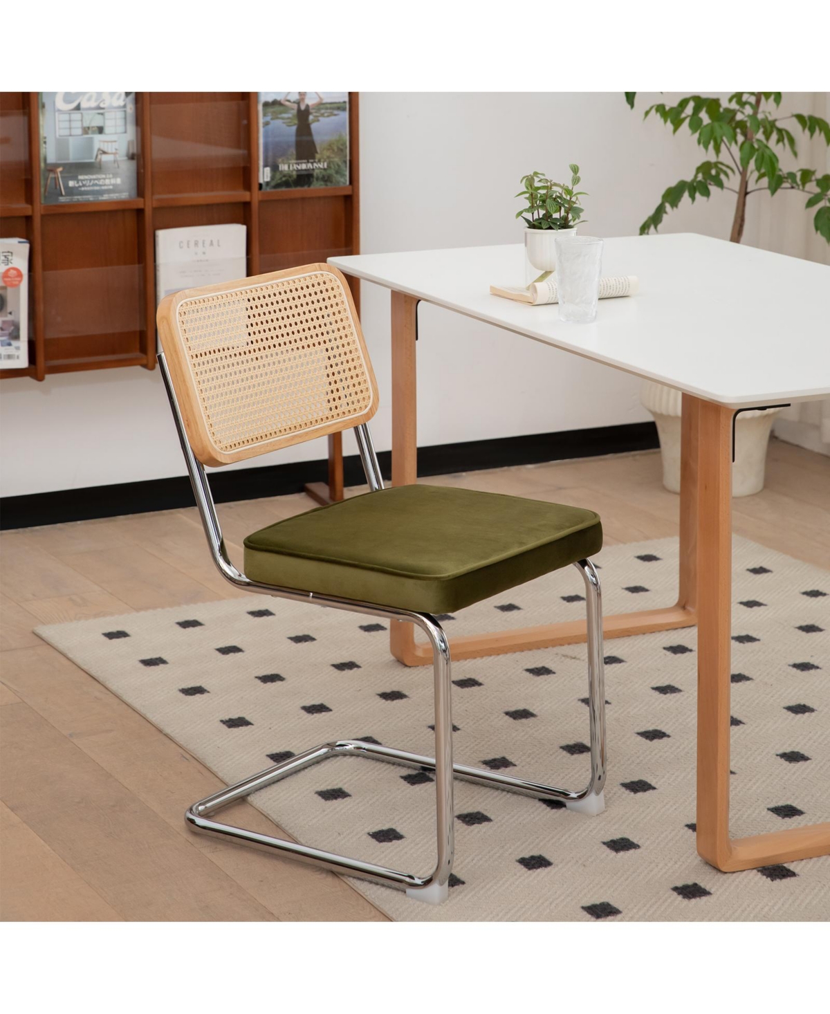 Simplie Fun Mid-Century Modern Velvet Rattan Dining Chairs with Chrome Legs (Set Of 2)