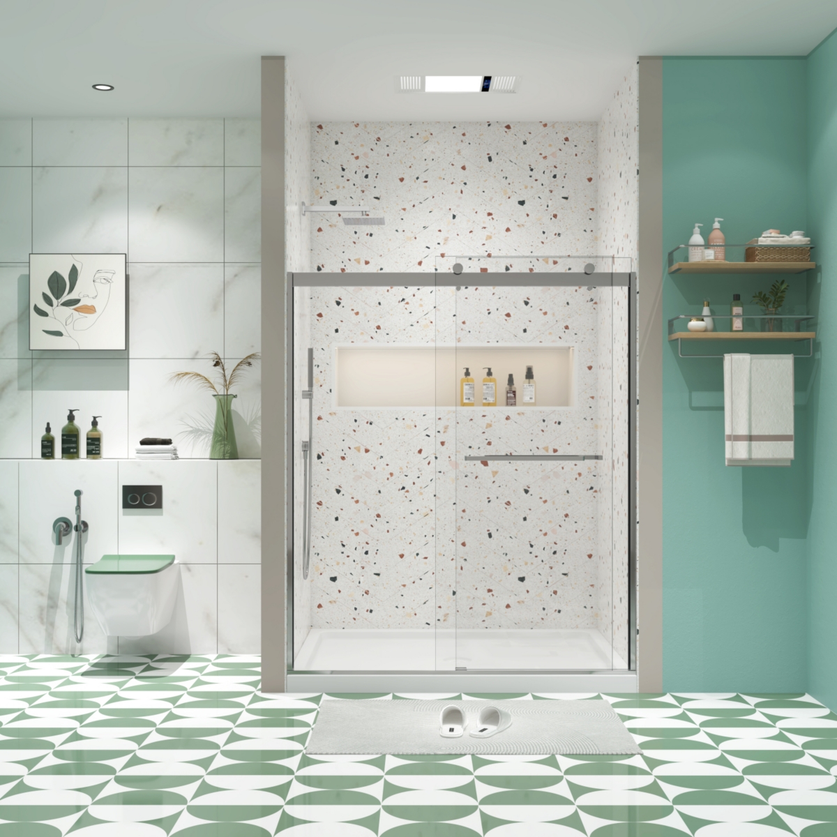 Bypass Shower Door, 56&#x22;-60&#x22;W x 74&#x22;H, Tempered Glass, Brushed Nickel - Brushed nickel